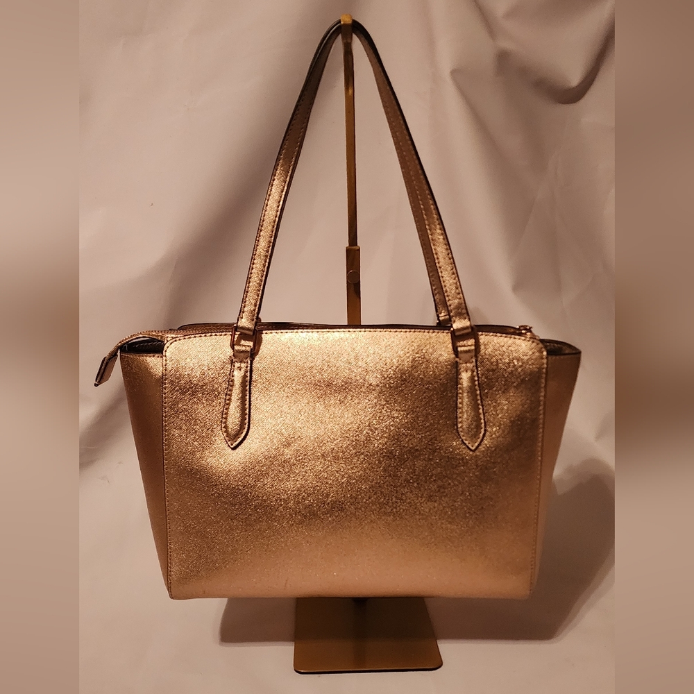 Tory Burch Shimmering Rose Gold Tote and Wallet EUC w New Crossbody Strap - Picture 3 of 16